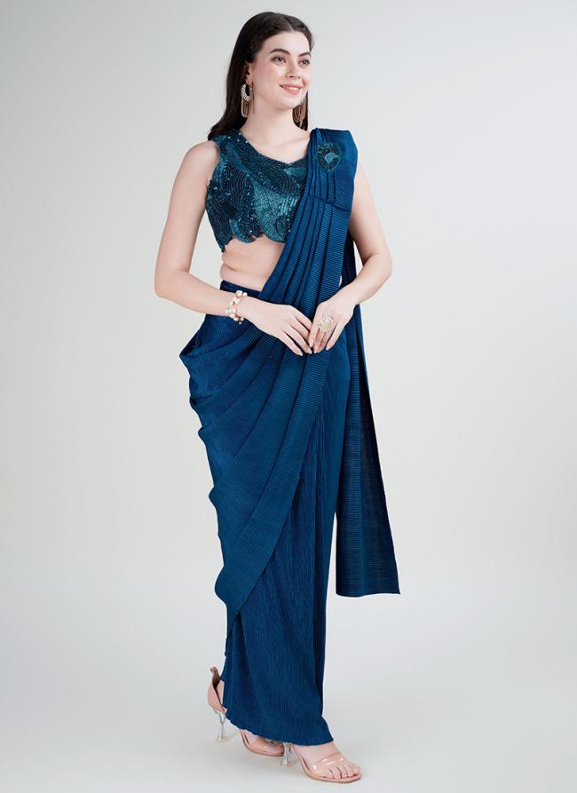 Imported Blue Party Wear Sequinned Readymade Saree